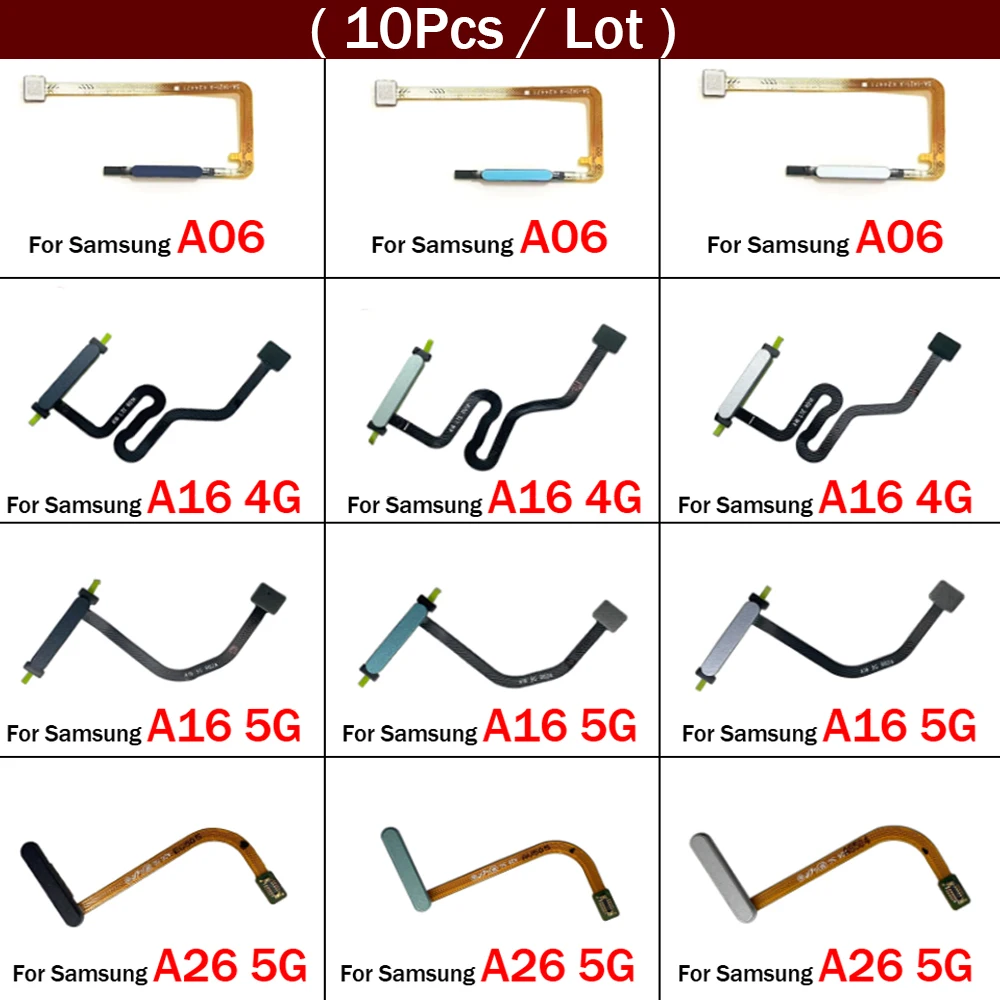 10 قطعة الماسح الضوئي لبصمات الأصابع لسامسونج A06 A16 A26 4 جرام 5 جرام ID زر المنزل بصمة القائمة العودة مفتاح التعرف على الاستشعار الكابلات المرنة