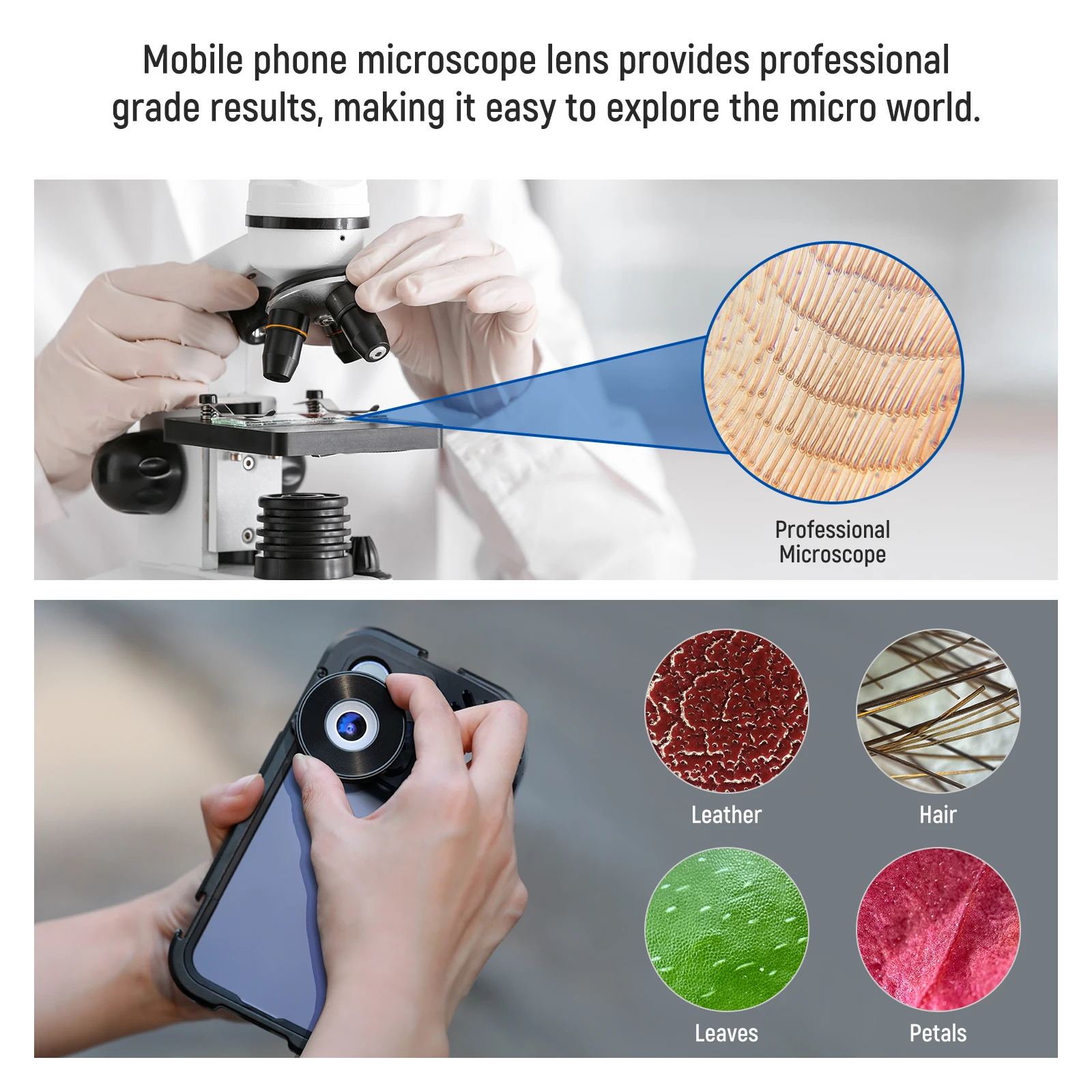 NEEWER 45X Phone Microscope Rechargeable Close Up Zoom Lens w 50mAh Battery  For iPhone Samsung Cage with 17mm Lens Adapter