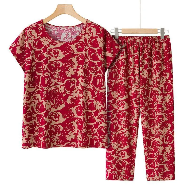 Sommer-Outfits: Lässiger Pyjama aus Eisseide, lockerer zweiteiliger Anzug in Übergröße mit kurzärmeligem Oberteil – Detail 24