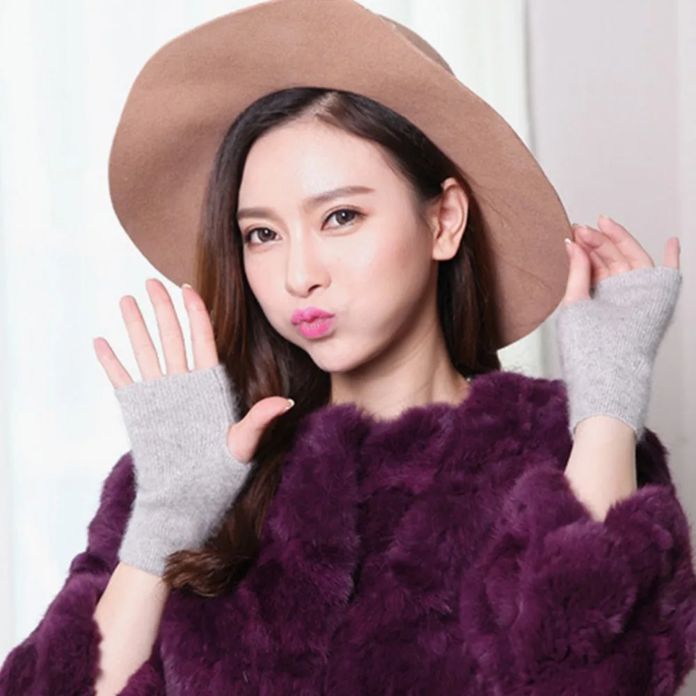 Protable Wool Mink Cashmere Gloves Exposed Finger Fingerless Wrist Gloves Thick Windproof Cold Proof Knitted Wool Glove Winter