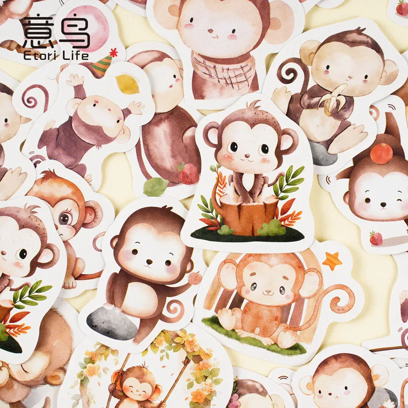 46 Pcs Small Size Scrapbook Stickers Boxed DIY Decoration Super Cute Monkeys Stickers for Laptop Planners Scrapbooking Supplies