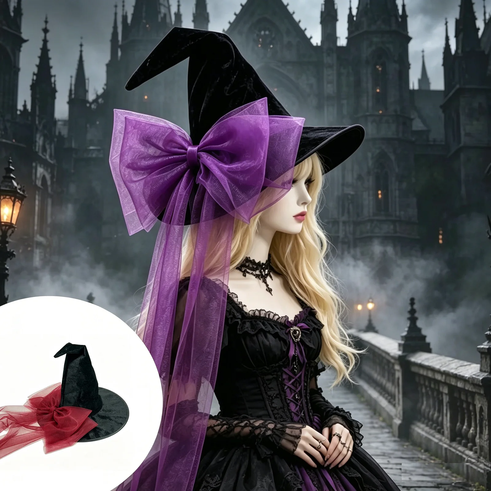 Halloween Cosplay Hat Multiple Color Options Detachable Bow Witch Hat Organza Bow Witch Hat Lightweight For Holiday Gift Costume