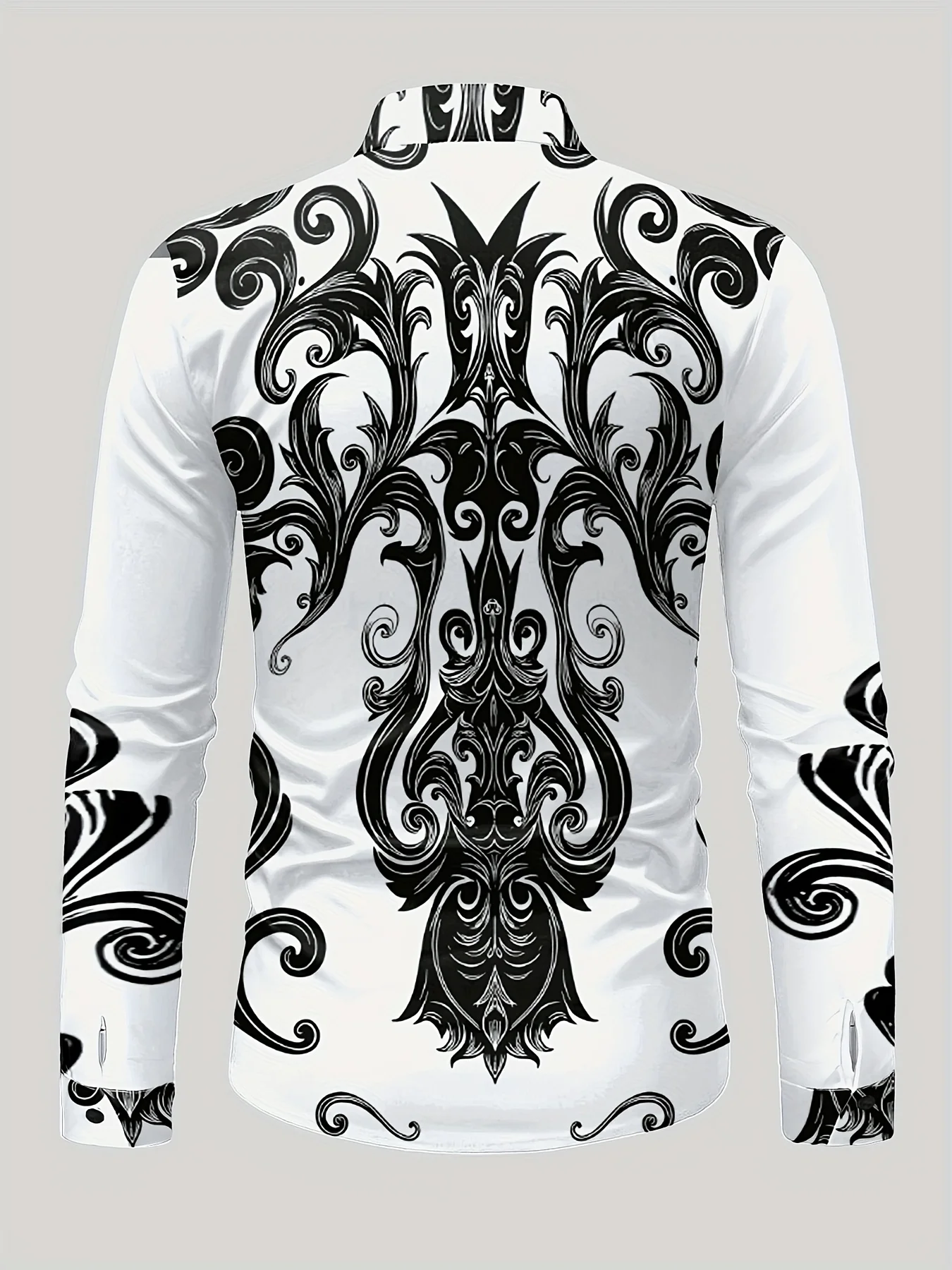 Men's Shirt Long Sleeve Black Baroque Ornament Print Turn‑Down Collar Button Front Loose Casual Autumn Holiday Top Men Clothes