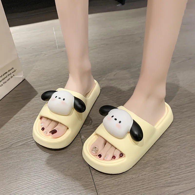 Instagram Family Slippers with Anti Slip Thick Soles and A Cute Three-dimensional Pacha Dog Head Sandal for Women