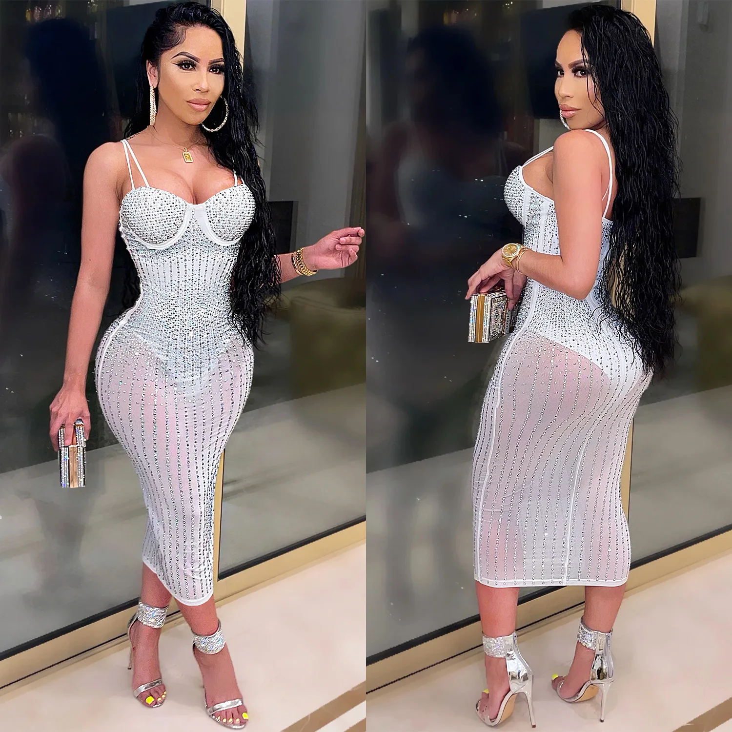 

Модные женские прозрачные сетчатые платья для ночного клуба Cleanfit с завышенной талией из хлопка и льна, обработанные методом дрилл-процессинга