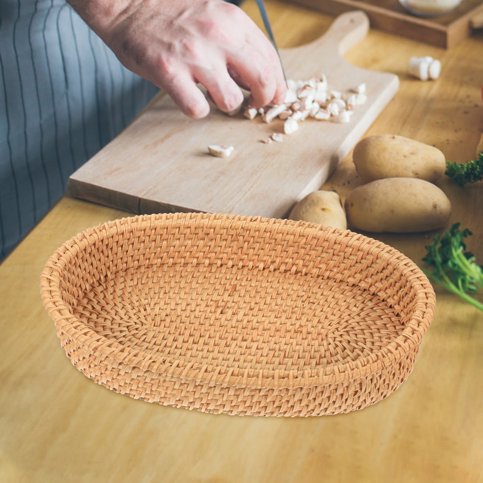 

Vintage Style Woven Fruit Storage Basket Multi-Function Dessert Container Household Bread Holder Desktop Decorative Bowl