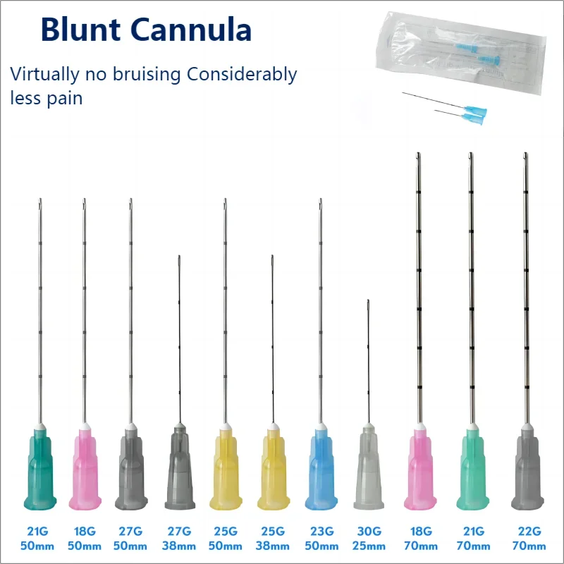 100 peças micro cânula estéril médica alta 25g 50mm 70mm ponta romba micro cânula agulha para enchimentos de ácido hialurônico injetíveis