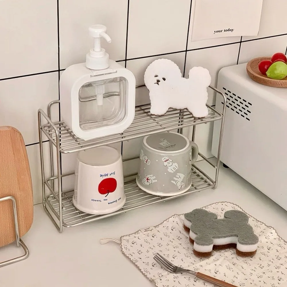 4pcs 3-Layer Dog Shape Sponge Scrubber Cartoon Non-Scratch Dual Sided Kitchen Brush Oil Removal Efficient Cleaning
