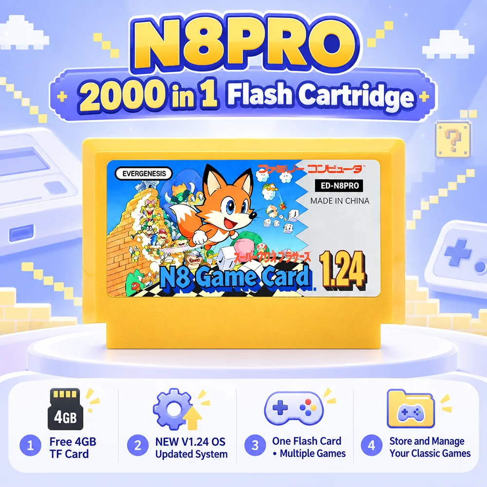 8-Bit Retro Flash Game Card N8PRO V1.24 Cartridge for Original NES FC Systems with 2000 Games Collection Support 177 Mapper