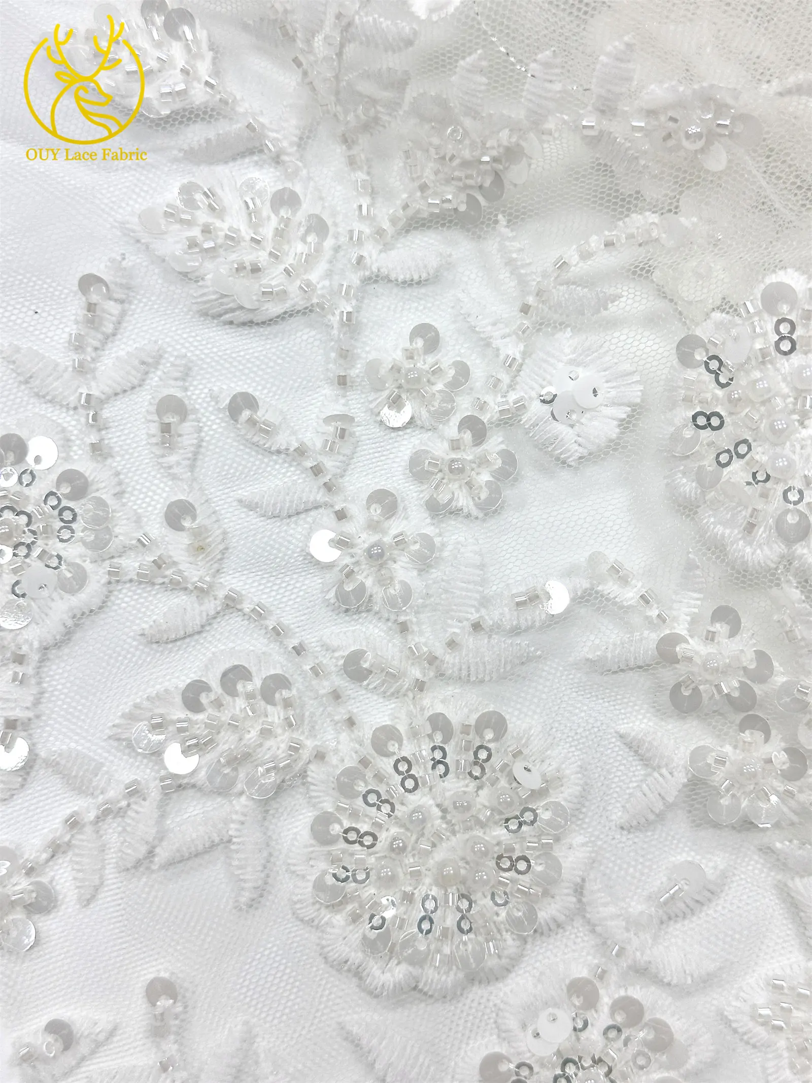 Neuer Stil Nigerianischer Bestickter Perlen-Spitzenstoff Hochwertige Afrikanische Pailletten-Spitze Brautkleid DIY Dekorationsstoff – Detail 15