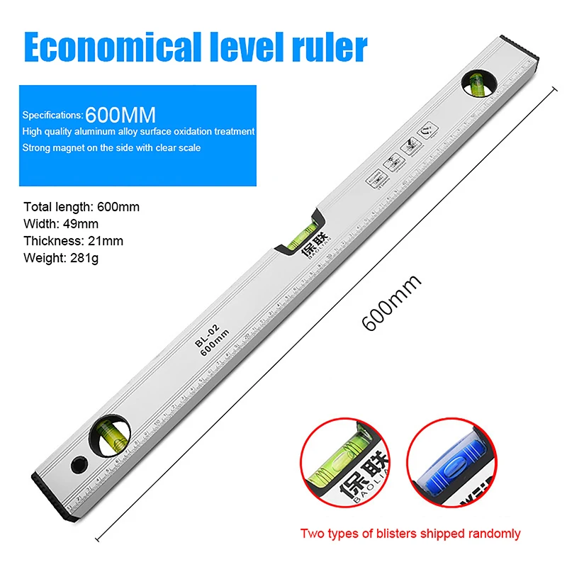 High Precision Spirit Level Magnetic High Bearing Ruler Lever Bubbles Rustproof Horizontal Ruler Spirit Level Balance Ruler