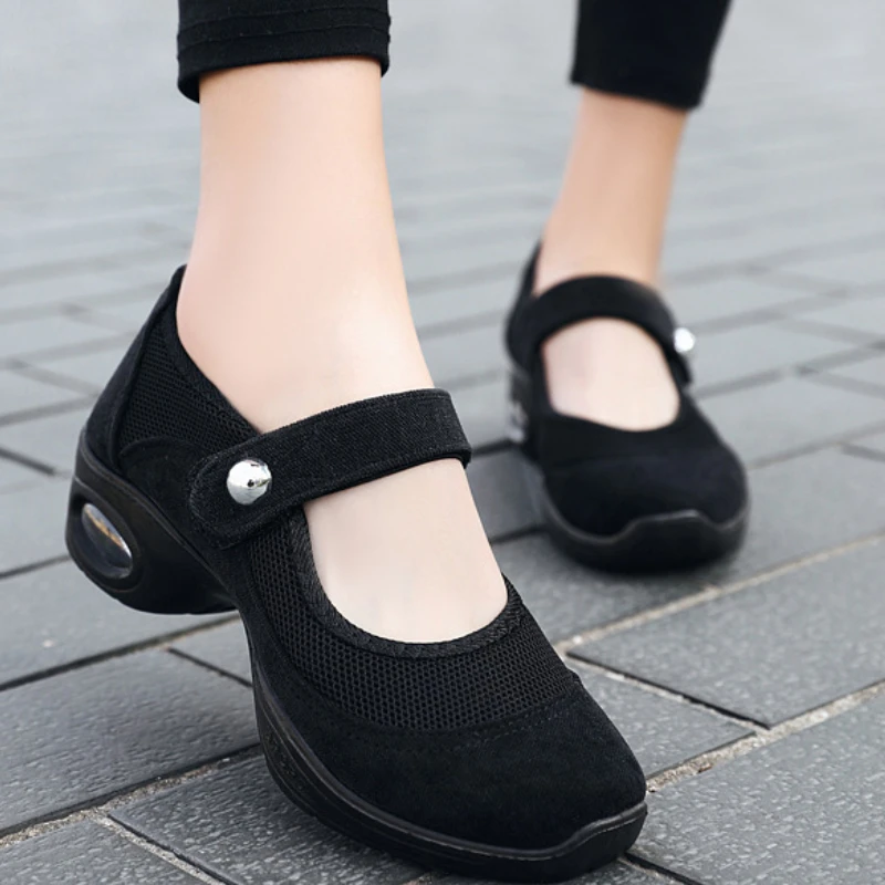 Women Mesh Wedges Sneakers Solid Color Platform Dance Shoes Casual Lightweight Walking Slip on Loafers Zapatillas De Mujer