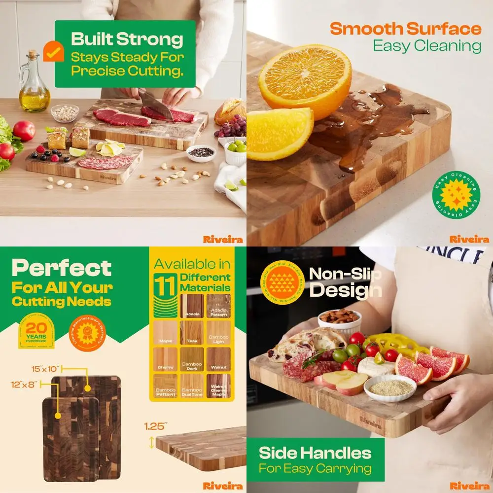 

Versatile Acacia Wood Cutting Boards - Set of 2 Rectangular Kitchen Chopping Boards - Durable Natural Wooden Boards for Cooking