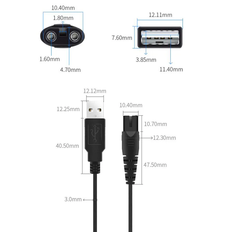 ماكينة حلاقة كهربائية USB كابل شحن سلك الطاقة موصل شاحن محول كهربائي 2 الشق ماكينة حلاقة التوصيل سلك شاحن