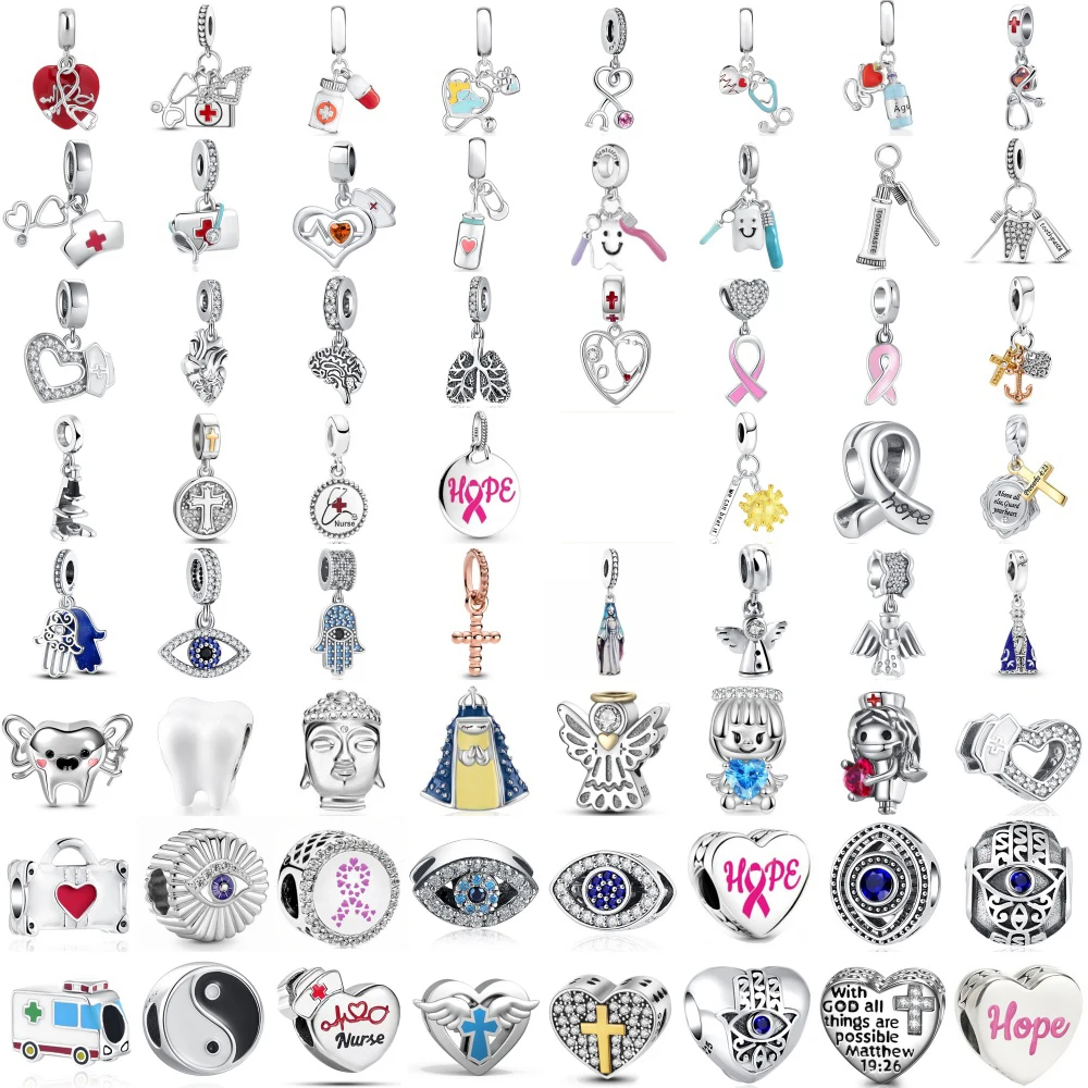 

New 925 Silver Accessories DIY Cross Teeth Nurse Doctor Charms Beads Fit Original Bracelet Making Fashion Jewelry For Women