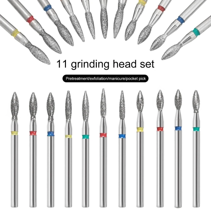 11Pcs Flame Cuticle Drill Bit for Electric Nail Machines Nail Grooming Tool for Nail Technician Nail Care Accessories