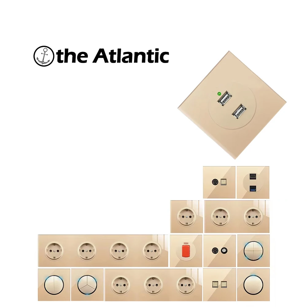 

Настенная розетка стандарта ЕС RJ45, ТВ, интернет-розетка для передачи данных, роскошная золотая стеклянная панель, кнопка, домашний переключатель включения/выключения, электрическая 16А