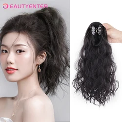 BEAUTYENTER Syntheitc Wavy Curly Claw Ponytail Clip On Ponytail Extension Natural False Ombre Pink Straight Lolita Ponytail Hair