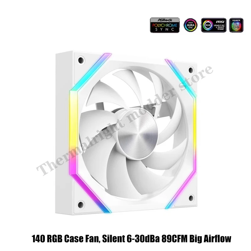 140 RGB Case Fan, Silent 6-30dBa 89CFM Big Airflow, 14025 14CM Computer Cabinet Cooler Support Mobo 5V ARGB SYNC