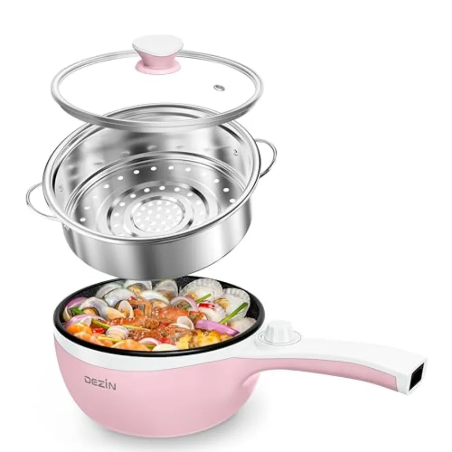 

Hot Pot Electric with Steamer Upgraded, Non-Stick Sauté Pan, Rapid Noodles Electric Pot, Mini Pot for Steak, Egg, Fried Rice, R