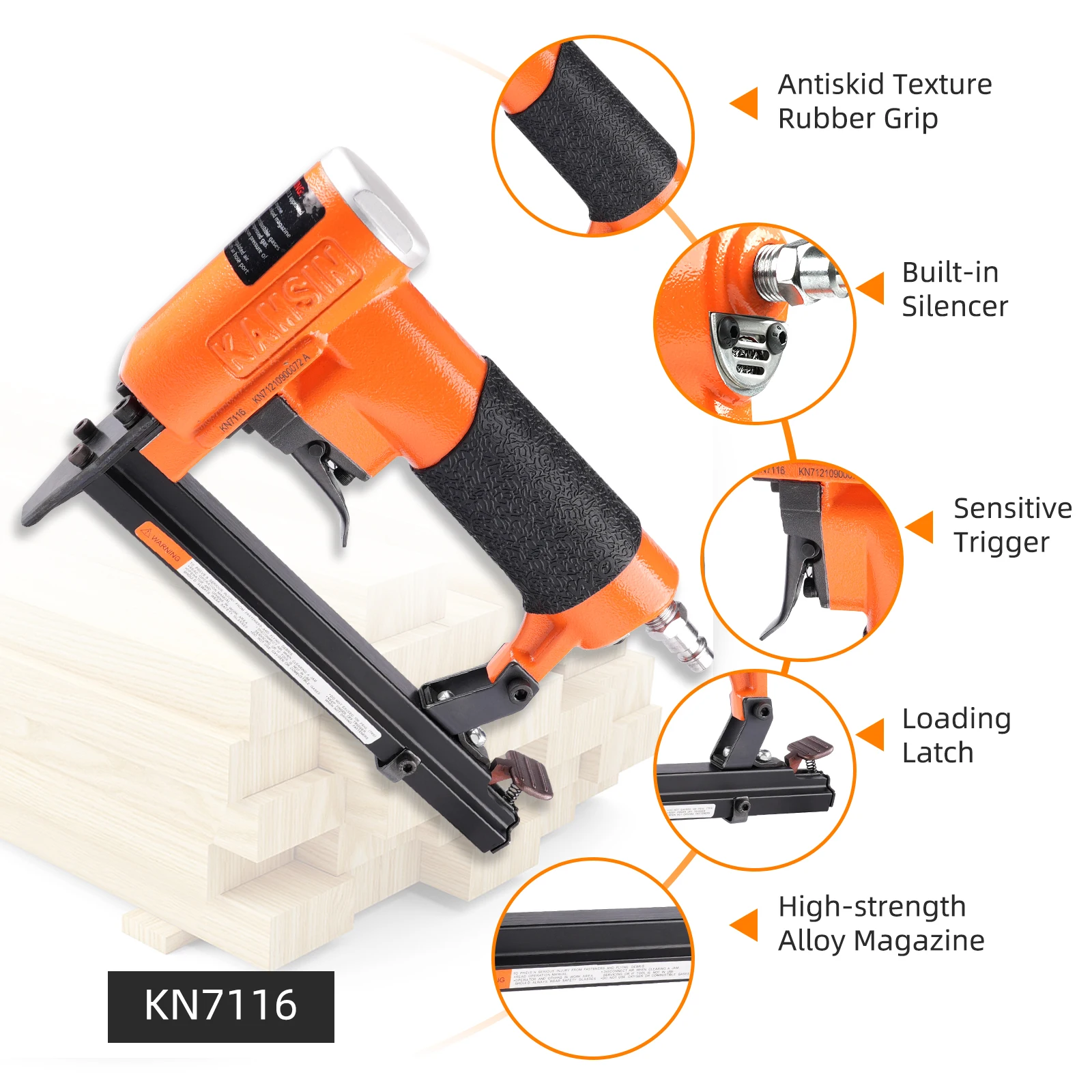 KAMSIN KN7116 Pneumatic Upholstery Stapler, 22GA, 71 Type, 3/8 Crown, 7116 Air Furniture Stapler, Fine Wire Staple Gun