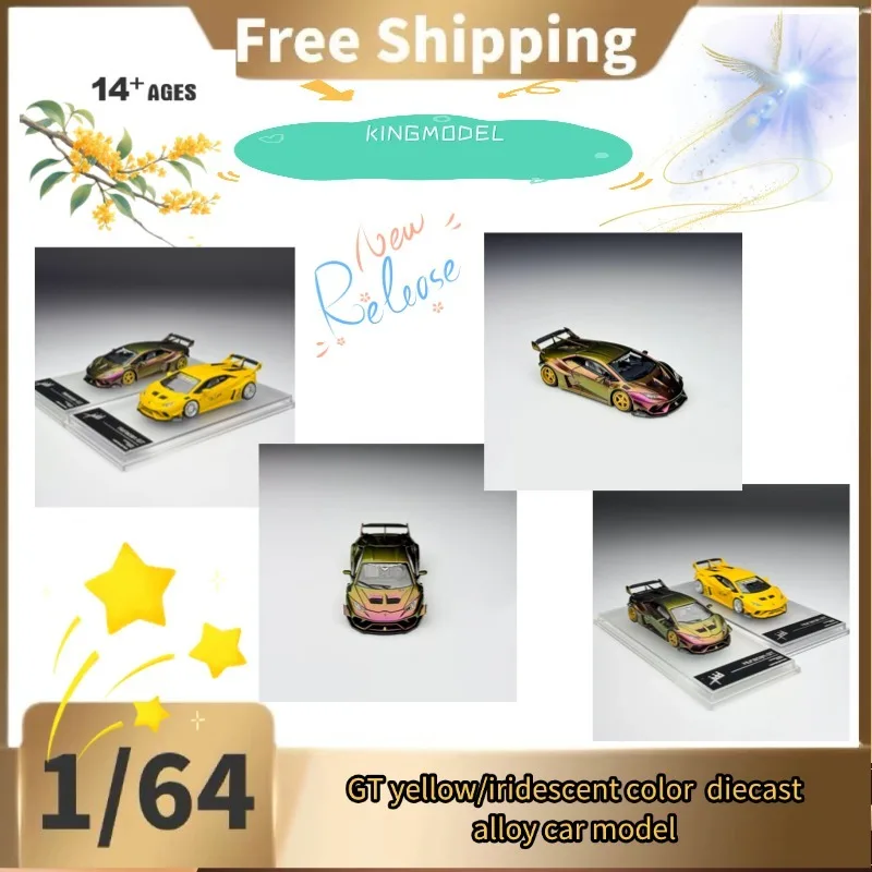 [In Stock]KINGMODEL 1:64 diecast alloy car model, GT yellow/iridescent color, static collectible desktop ornament, holiday gift