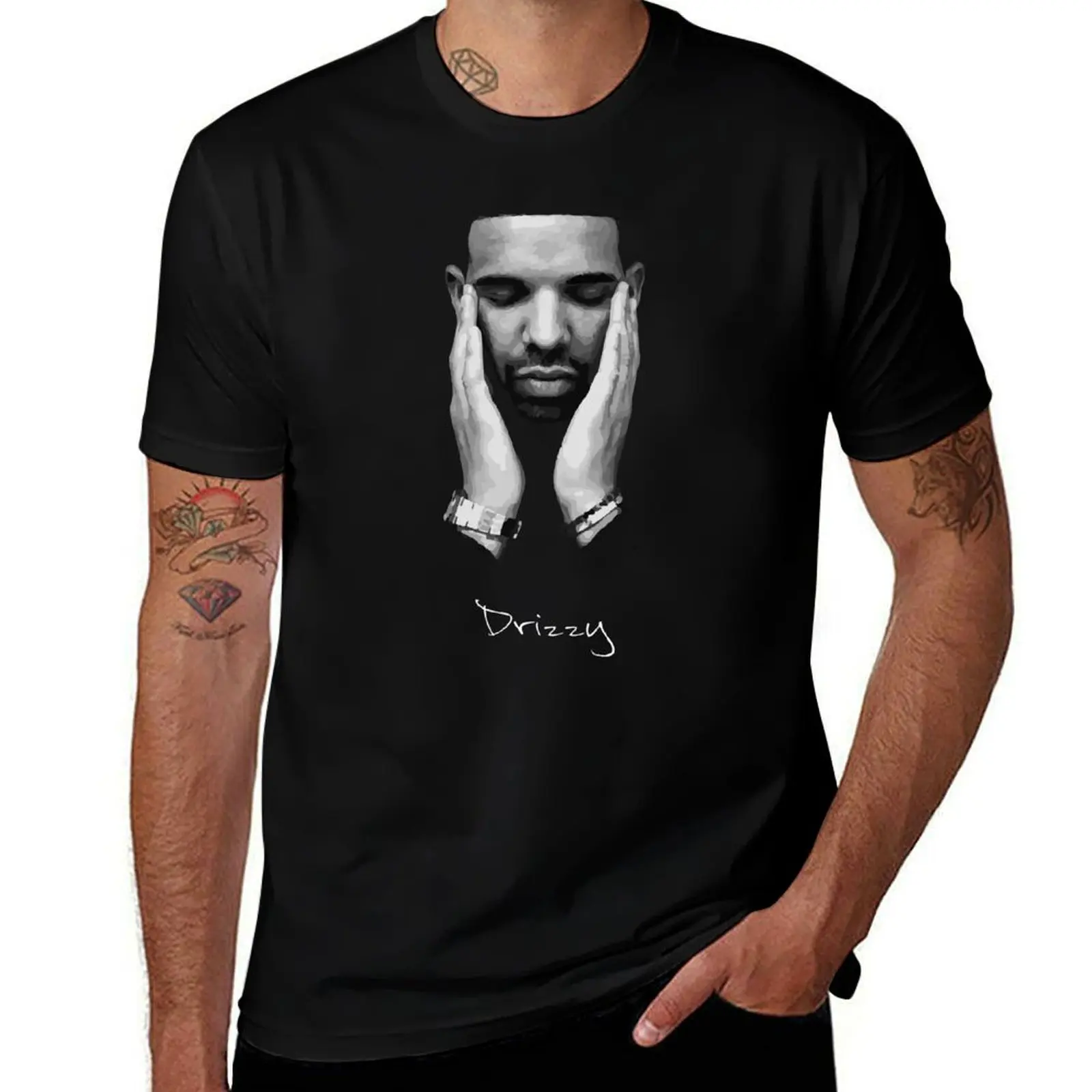 

Drke Drizzy Rapper Black and White T-Shirt anime t shirts for man man t shirt cotton high quality T-Shirt
