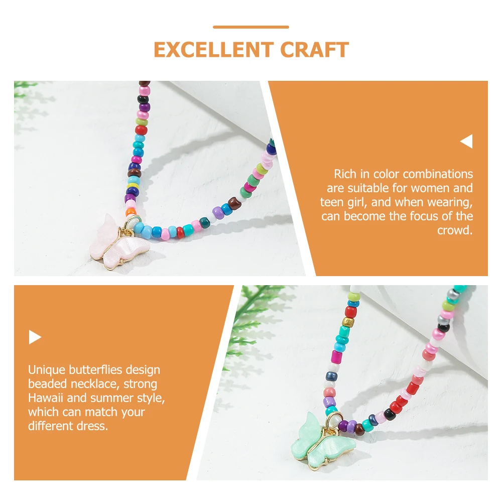 

6pcs Colorful Beaded Necklace For Women Girls Butterflies Bohemian Clavicle Chain Summer Hawaii Style Neck Jewelry Gift