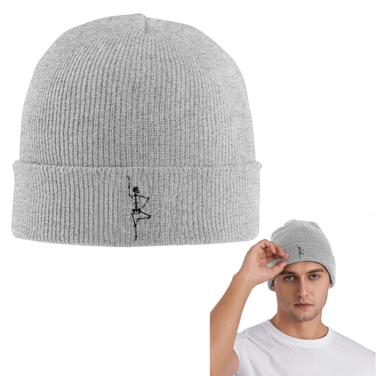 

Забавная теплая вязаная шапка с танцующим скелетом, шляпа в стиле хип-хоп, осенне-зимняя уличная шапка, шапки для взрослых унисекс