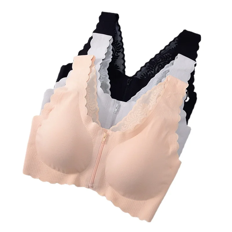 Front Zipper Women Sports Bras,Breathable Wirefree Padded Push Up Sports Top,Fitness Gym Yoga Workout Sports Bra Top Large Size