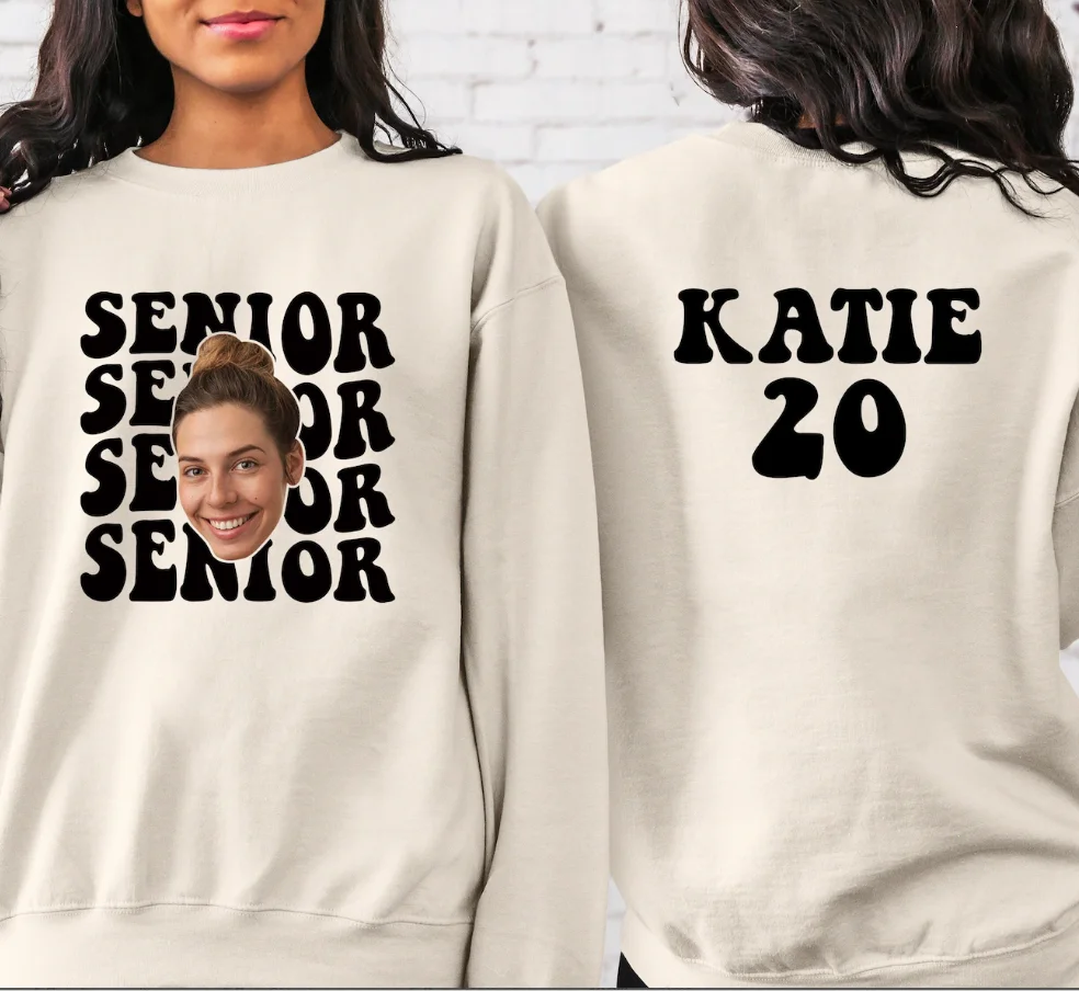 Personalized Senior Face Name Sweatshirts Customized Logo Text Funny Photos Sweatshirt for Men Women Class Party Team Activity image 5
