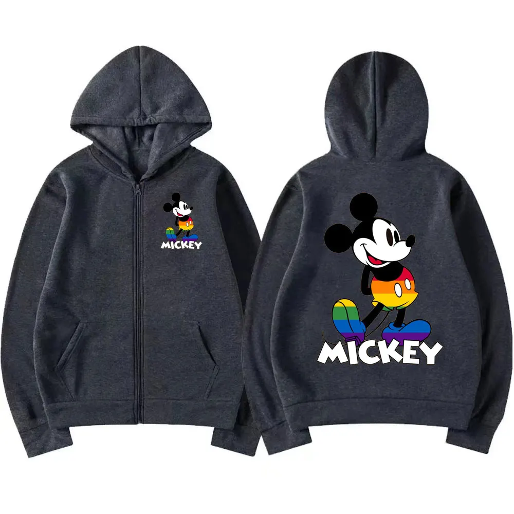 Womens Disney Mickey Mouse Cartoon Print Zipper Shirt Kawaii Cute Winter Warm Long Sleeve Coat Jacket Fashion Women Streetwear