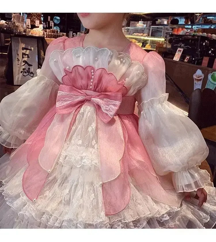 

Girls' Spring Dress Girl Super Fairy Dress Chinese Style Lolita Skirt Lace Fluffy Mesh Dress for Girl Birthday Wedding Party