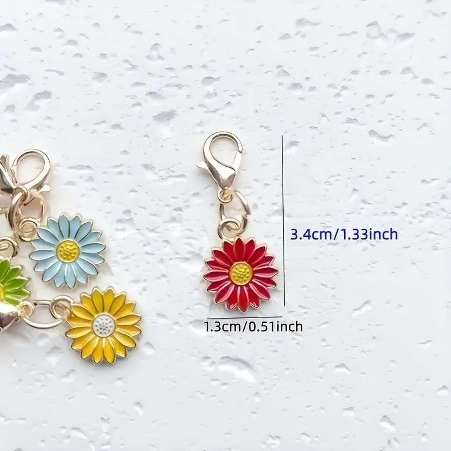 1/5/10/20/50/100pcs units/12 units Keychain with Multicolored Daisy Charm and Lobster Claw Clasp, Enameled Sunflower Pendant for