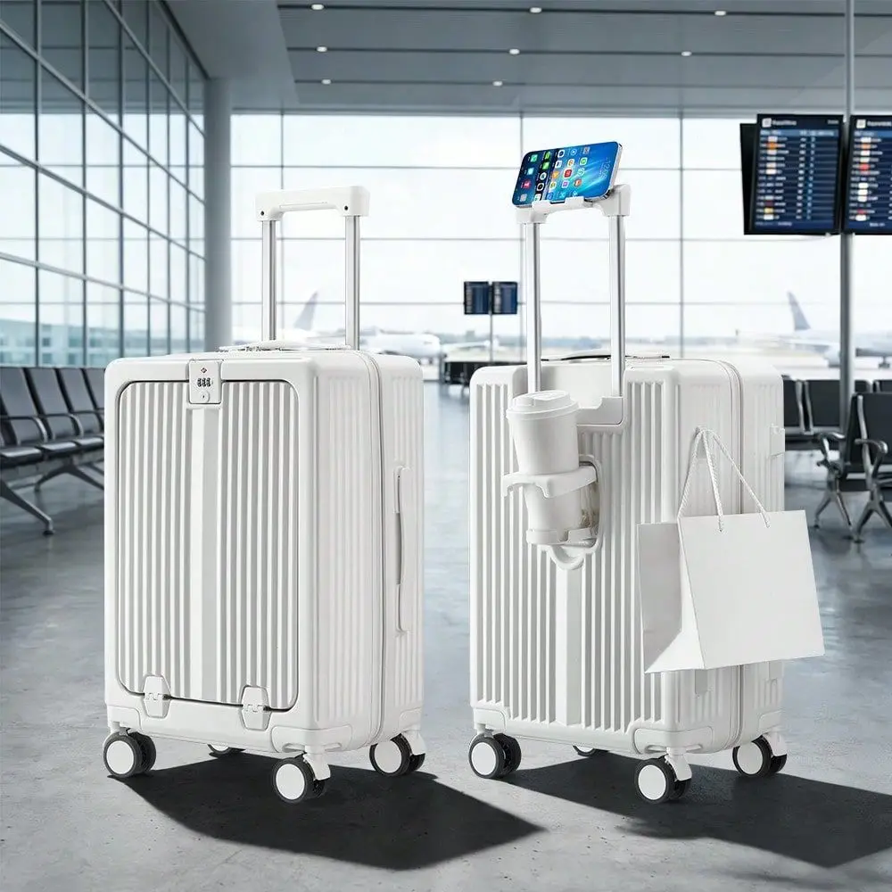 Inch Carry On Luggage, Airline Approved Hard Shell Suitcase, USB Port, Front Open Laptop Compartment, TSA Lock, 360 Spinner Whe