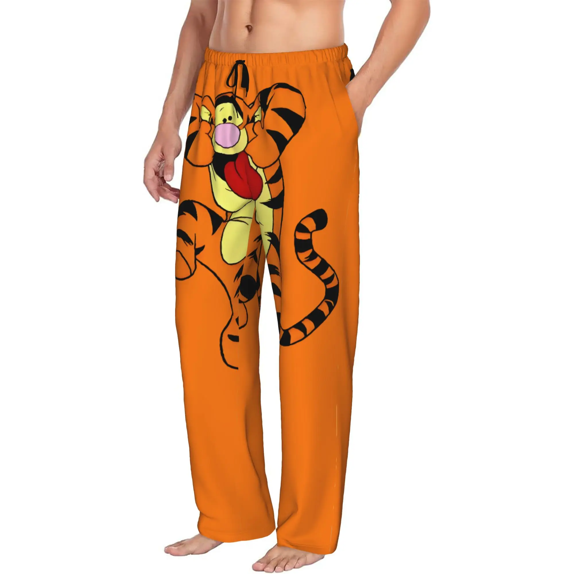 Custom My Friends Cartoon T-Tigger Pooh Pajama Pants for Men  Sleepwear Lounge Sleep Bottoms Stretch with Pockets