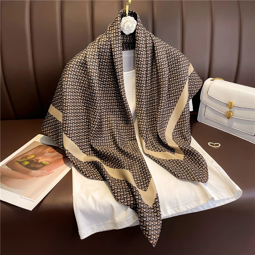 Luksusowa Apaszka Damska z Nadrukiem Modnym 90*90cm, Miękka Satynowa Opaska do Włosów, Chustka na Szyję, Krawat, Damska Opaska na Głowę, Foulard, Wstążka do Torebki