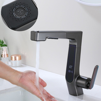 Digital gun gray bathroom faucet pull-out design single handle cold and hot dual control 2-function basin faucet