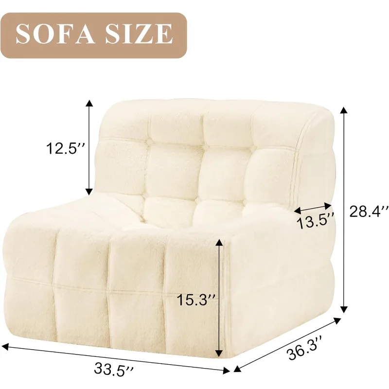 Bean Bag Chair Sofa Furry for Adults Armless Lounge Soft Comfy Chair for Bedroom, Living Room or Balcony (White)