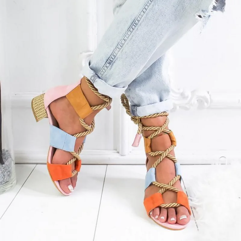 4CM Summer Shoes For Women Low-Heeled Sexy Peep Toe Ladies Sandal Retro Comfy Shoes Women Outdoor Beach Shoes Sandal Women 35-43