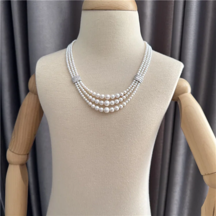 Natural pearl necklace 925 sterling silver multi-layer collarbone Necklace
