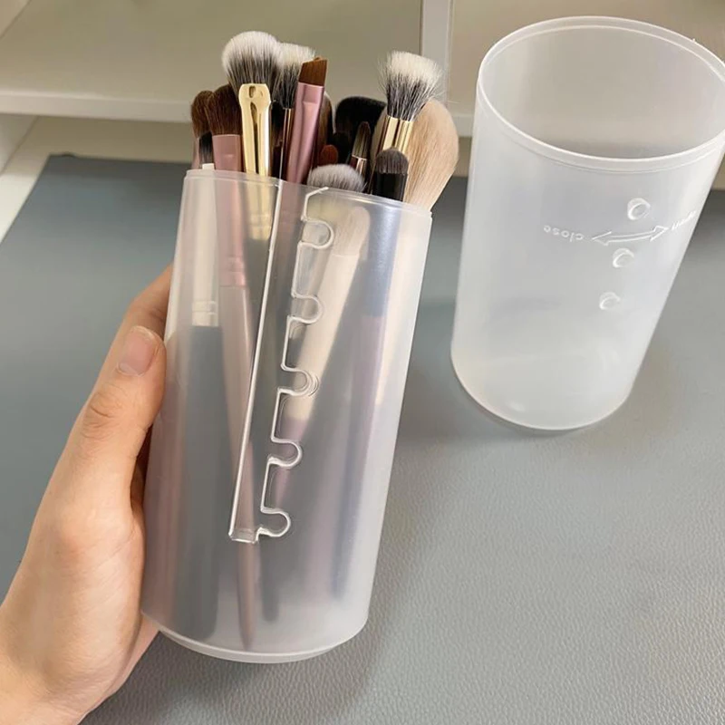 Makeup Brush Case Retractable Desktop Makeup Storage Bucket  Cup Holder With Lid Organizer Plastictravel Cosmetic Storage Box