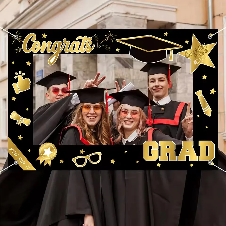 Tela de Fondo para Graduación 120x80cm, Decoración para Fiesta de Graduación 2026, Decoración para Fiesta de Graduación, Felicitaciones, Graduado, Estrella, Birrete, Recuerdo para Jóvenes