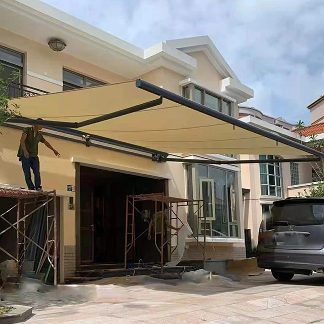 jg-5m Projection Aluminum Frame Double Chain Arm Electric  Folded Arm Awnings Supplier Awning Canopy Retractable Awning Factory
