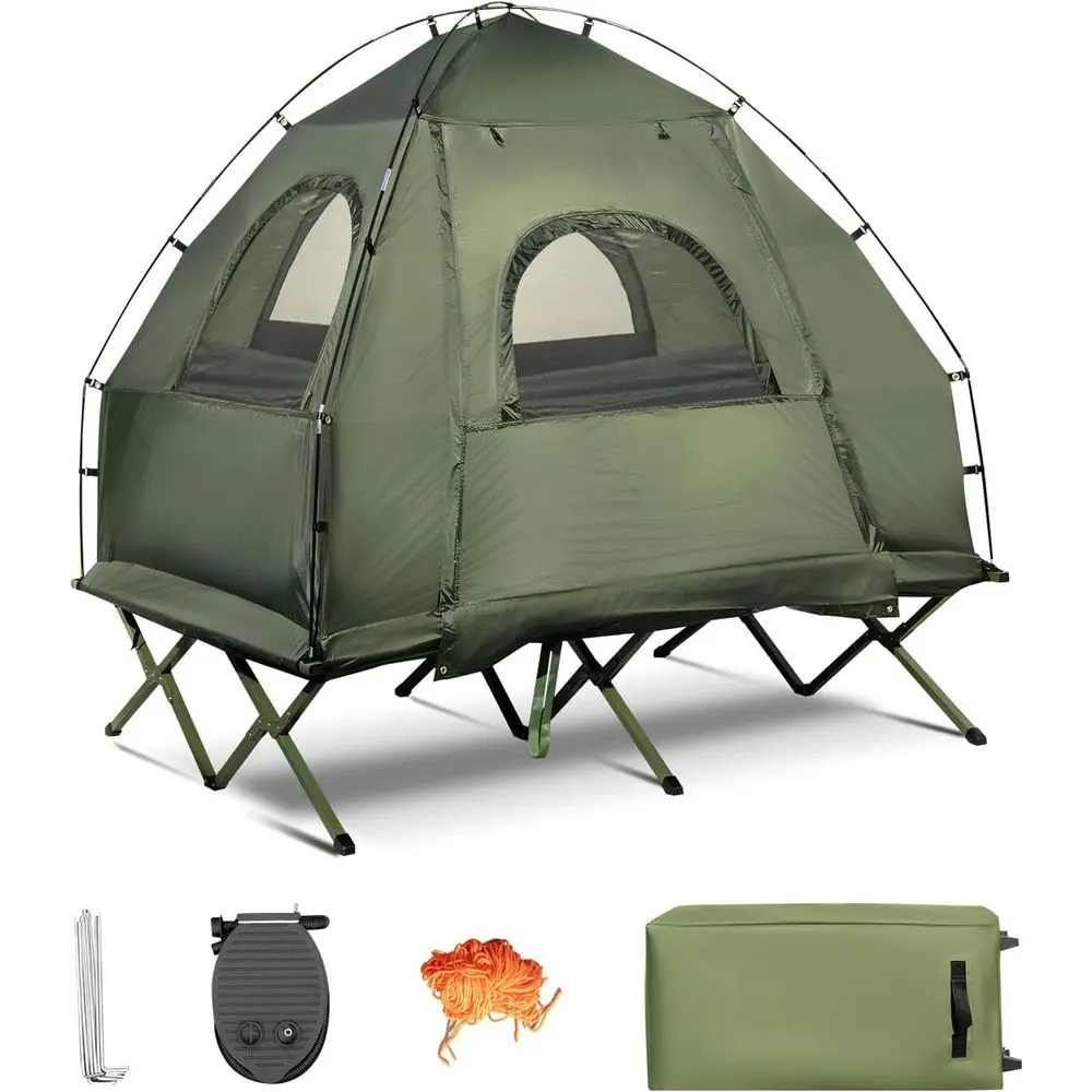 

Многофункциональная палатка-кровать 5-в-1 с надувным матрасом, спальным мешком, тентом и воздушной подушкой для приключений на природе