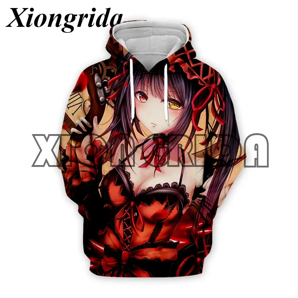 Mens Anime Hoodies Date A Live Tokisaki Kurumi 3d Print Sweatshirt Casual Harajuku Hood Top Male Clothes S-6xl Streetwear