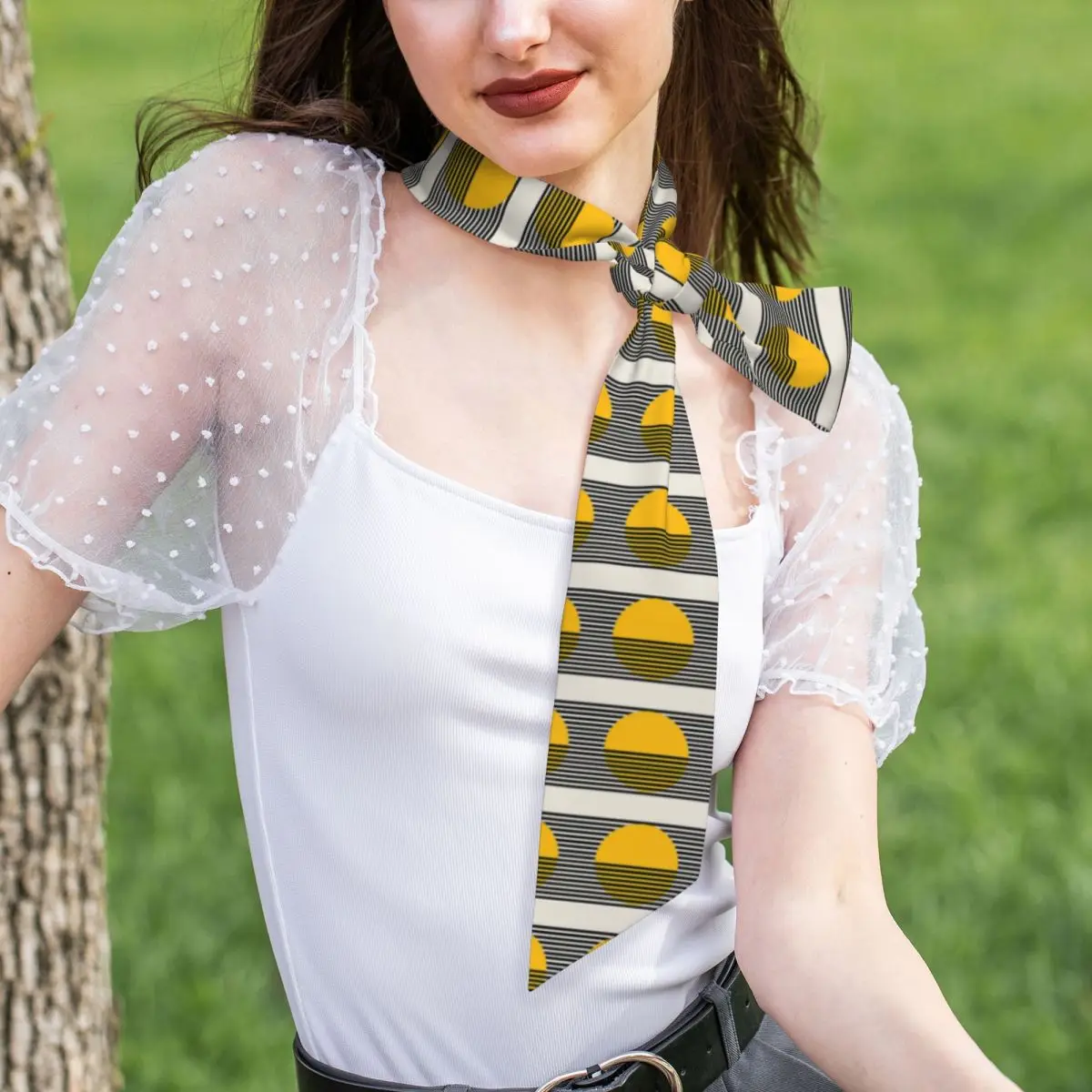Bauhaus Exhibition Print, Bauhaus Wall Art Yellow Circle, Bauhaus Exhibition Wall Dec Women Long Narrow Scarf Silky Skinny Scarf