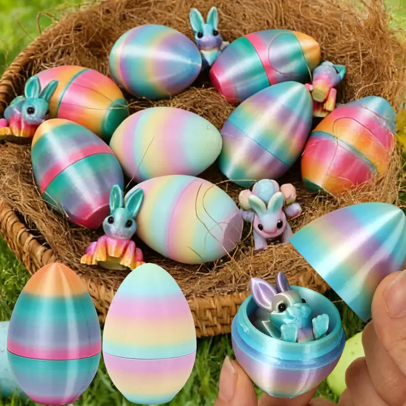 4 szt. Zestaw Jajek Króliczych Drukowanych w 3D Dekoracje Wielkanocne Rękodzieło Prezenty dla Dzieci Stojaki do Przechowywania Impreza Wesołych Świąt Wielkanocnych Prezent dla Dzieci