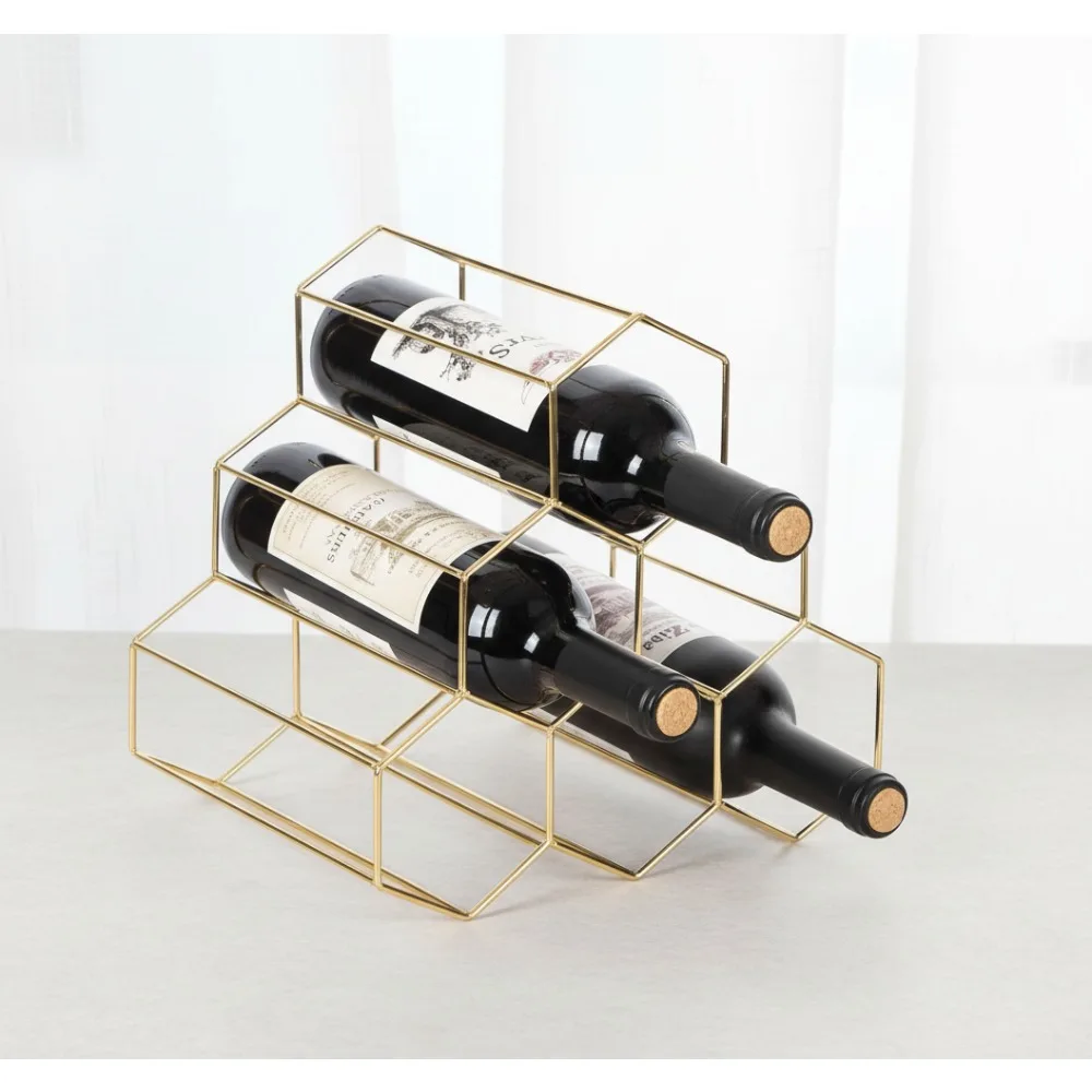 

Modern Gold Beehive Wine Rack Holds 6 Bottles for Kitchen Bar Decor