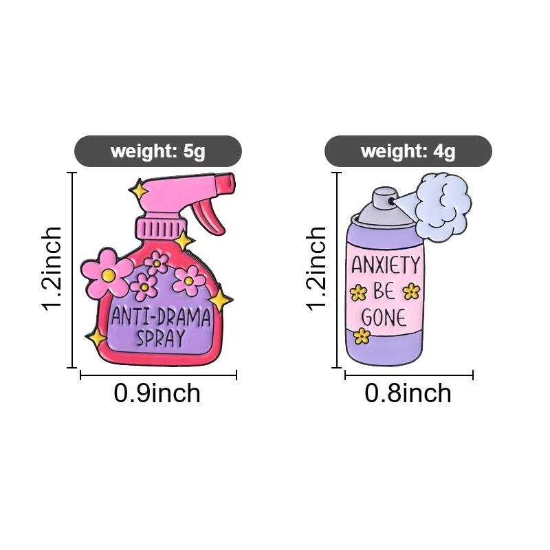 Anti-Drama Spray Enamel Pins Pink Floral Bottle Brooches Mental Health Badge Anxiety Be Gone Jewelry Gift for Friends